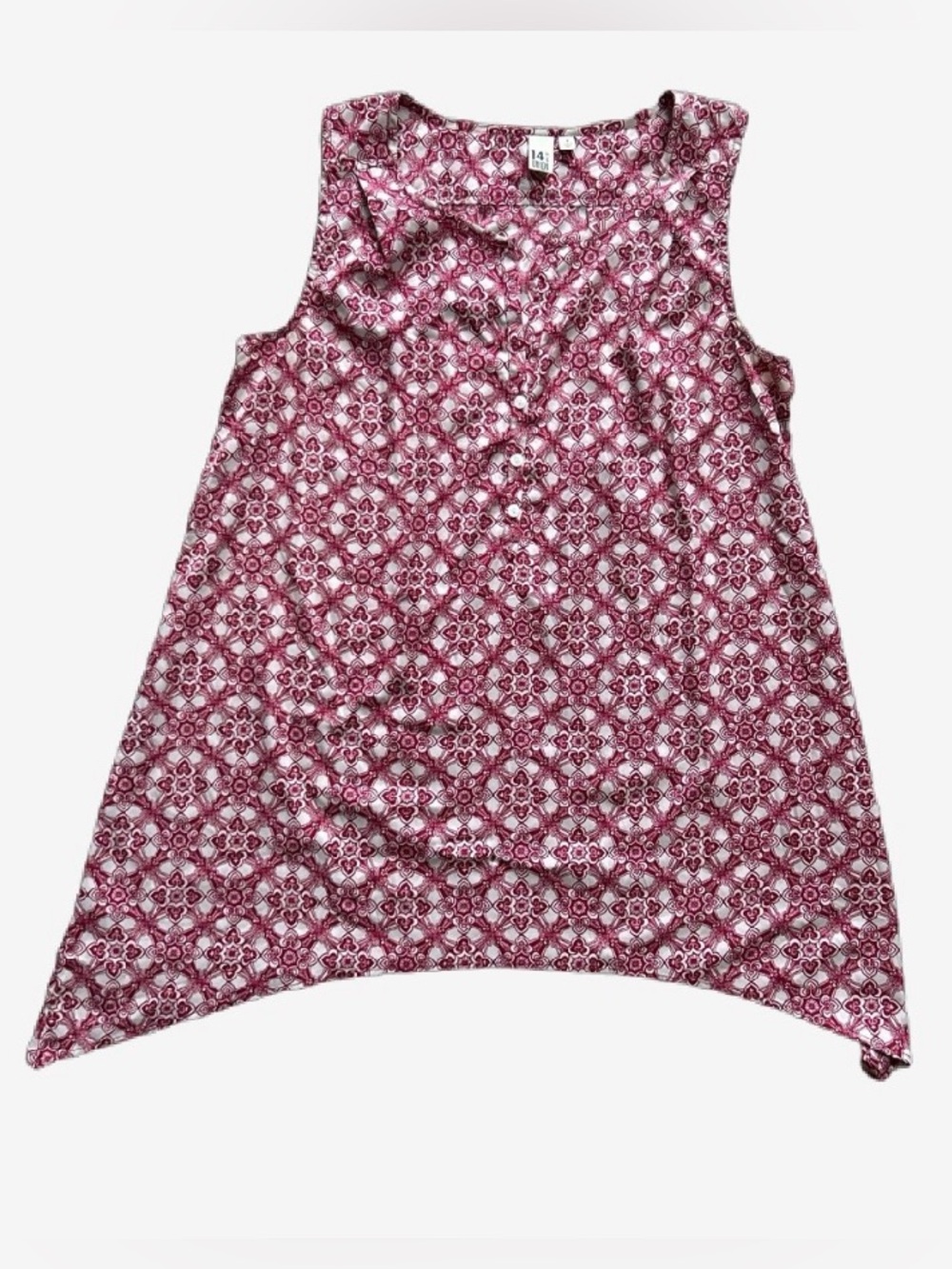 Sleeveless Red and white Patterned Tunic Top